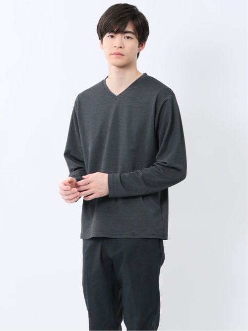 ノータベネ/NOTABENE メランジ鹿の子 Vネック長袖Tシャツ