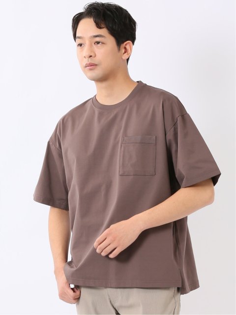 KAITEKI+ ストレッチ 吸汗速乾 UV 軽量 高通気 メッシュ 胸ポケット 無地 クルーネック 半袖 Tシャツ メンズ