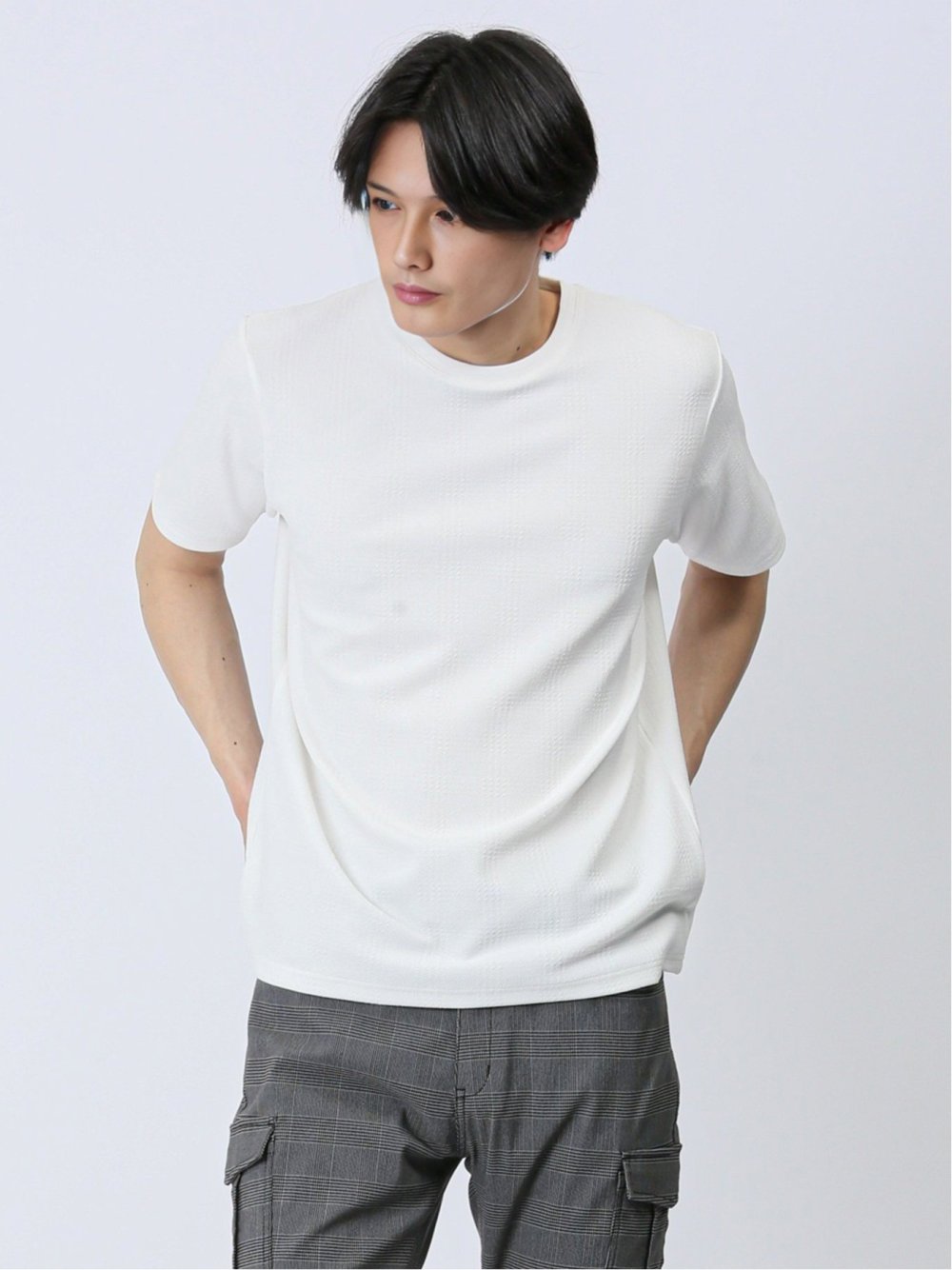 ふくれチェック クルーネック半袖Ｔシャツ