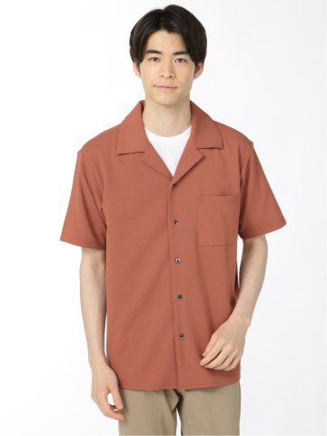 梨地ポンチ オープンカラー半袖カットシャツ