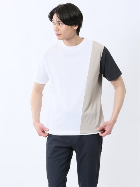 ポンチ配色 クルーネック半袖Tシャツ