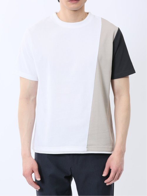 ポンチ配色 クルーネック半袖Tシャツ