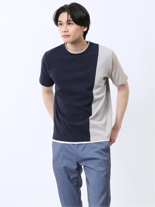 ポンチ配色 クルーネック半袖Tシャツ
