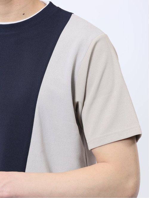 ポンチ配色 クルーネック半袖Tシャツ
