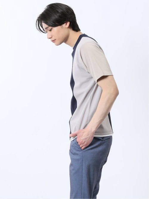 ポンチ配色 クルーネック半袖Tシャツ