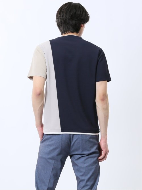 ポンチ配色 クルーネック半袖Tシャツ