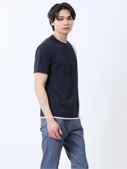 ポンチ配色 クルーネック半袖Tシャツ