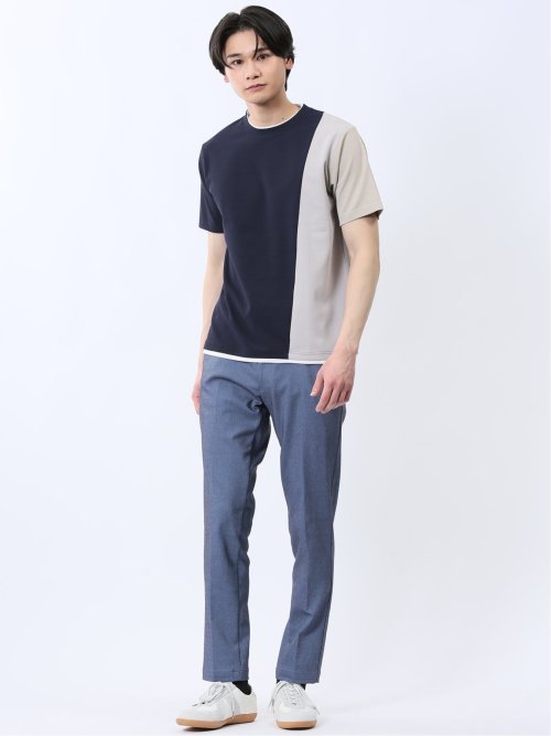 ポンチ配色 クルーネック半袖Tシャツ