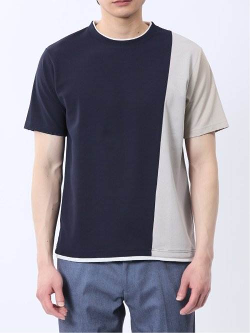 ポンチ配色 クルーネック半袖Tシャツ