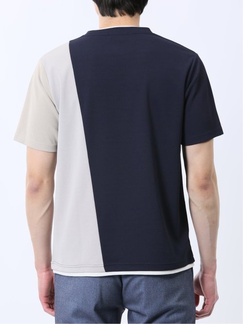 ポンチ配色 クルーネック半袖Tシャツ