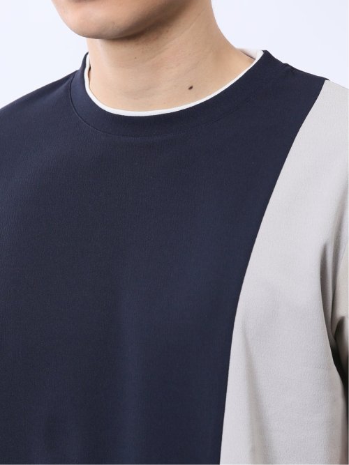 ポンチ配色 クルーネック半袖Tシャツ