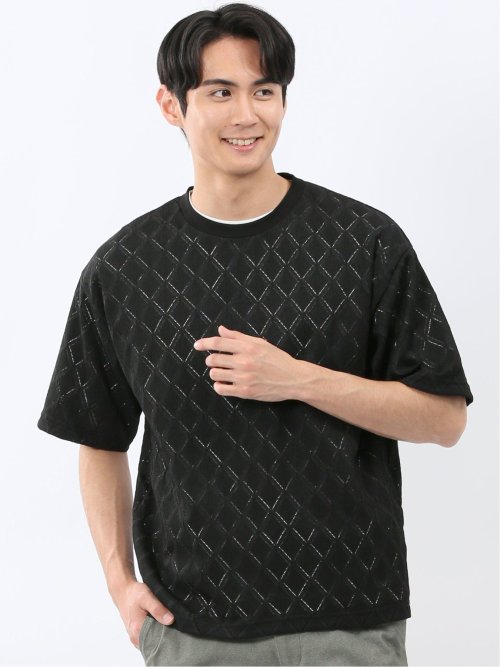 ダイヤ柄 クルー プルオーバー & 半袖 Tシャツ アンサンブル