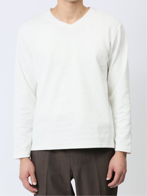 ふくれジャガード Vネック長袖Tシャツ