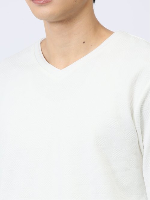 ふくれジャガード Vネック長袖Tシャツ