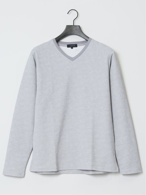ふくれジャガード Vネック長袖Tシャツ