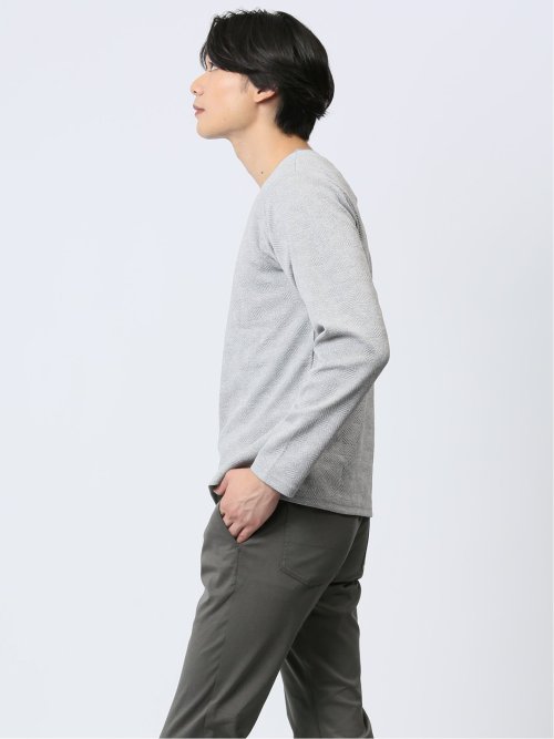 ふくれジャガード Vネック長袖Tシャツ