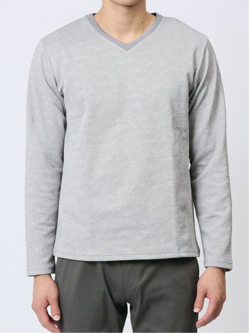 ふくれジャガード Vネック長袖Tシャツ
