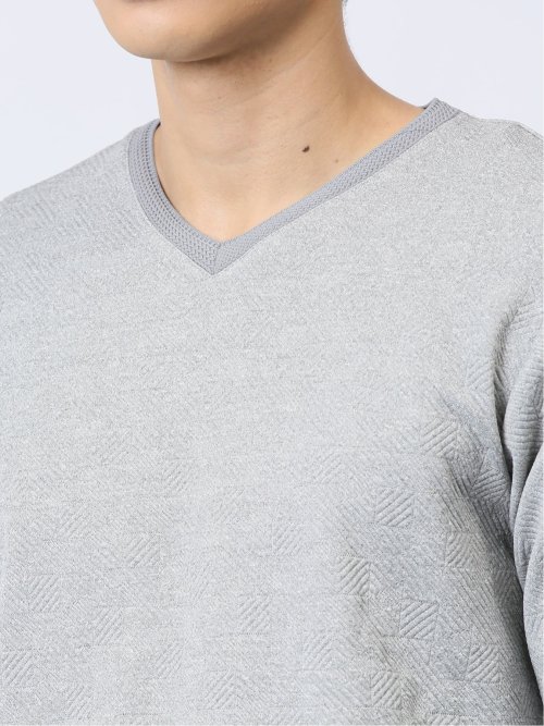 ふくれジャガード Vネック長袖Tシャツ