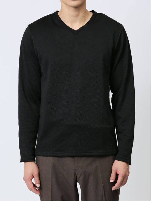 ふくれジャガード Vネック長袖Tシャツ