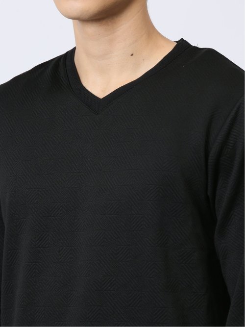 ふくれジャガード Vネック長袖Tシャツ