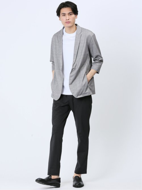 吸水速乾 グレンチェック 1ボタン7分袖ジャケット