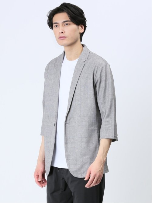 吸水速乾 グレンチェック 1ボタン7分袖ジャケット