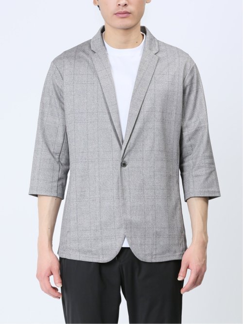 吸水速乾 グレンチェック 1ボタン7分袖ジャケット