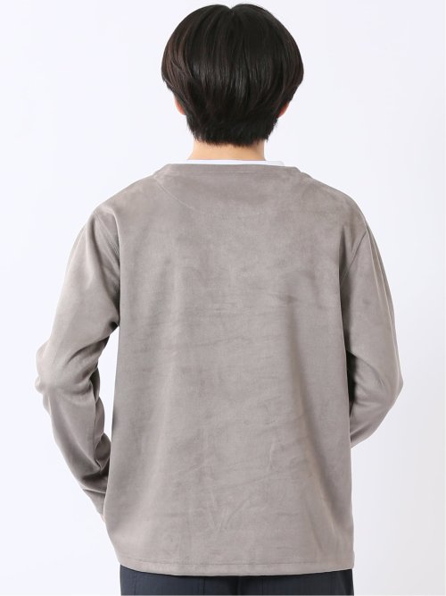 Tシャツ メンズ 長袖 ストレッチ キーネック フェイクレイヤード 起毛 ポンチ