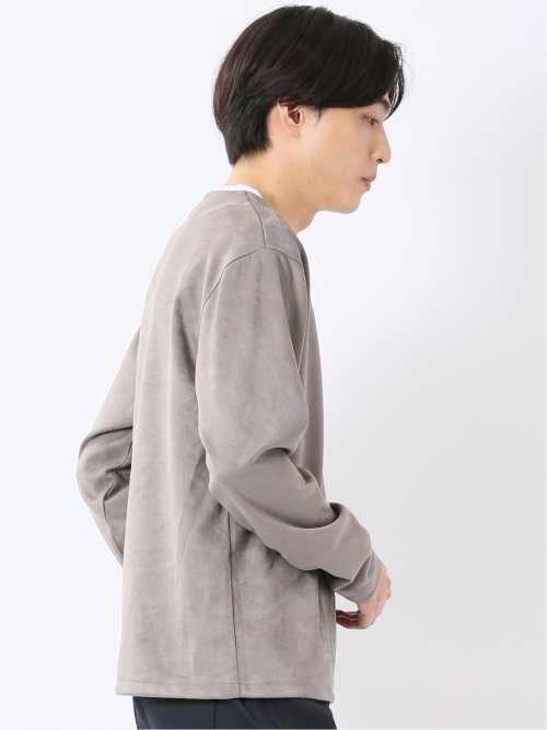 Tシャツ メンズ 長袖 ストレッチ キーネック フェイクレイヤード 起毛 ポンチ