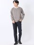 Tシャツ メンズ 長袖 ストレッチ キーネック フェイクレイヤード 起毛 ポンチ