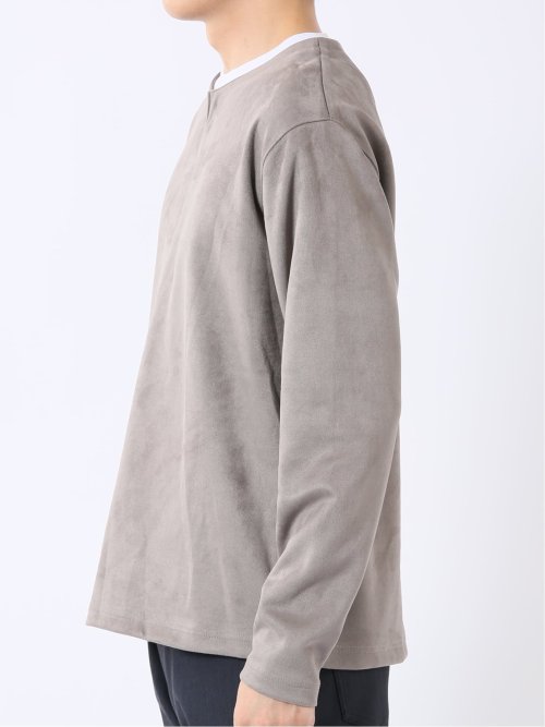 Tシャツ メンズ 長袖 ストレッチ キーネック フェイクレイヤード 起毛 ポンチ