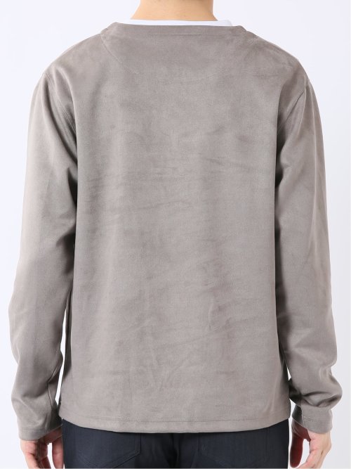 Tシャツ メンズ 長袖 ストレッチ キーネック フェイクレイヤード 起毛 ポンチ