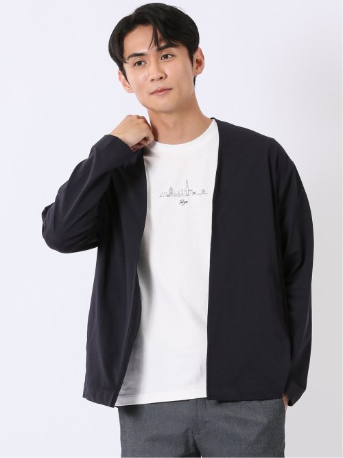 ストレッチ マイクロドット メッシュ ボタンレス カーディガン