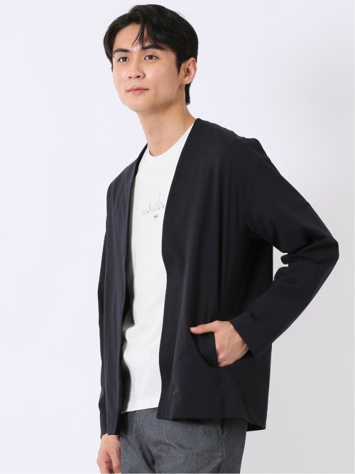 ストレッチ マイクロドット メッシュ ボタンレス カーディガン