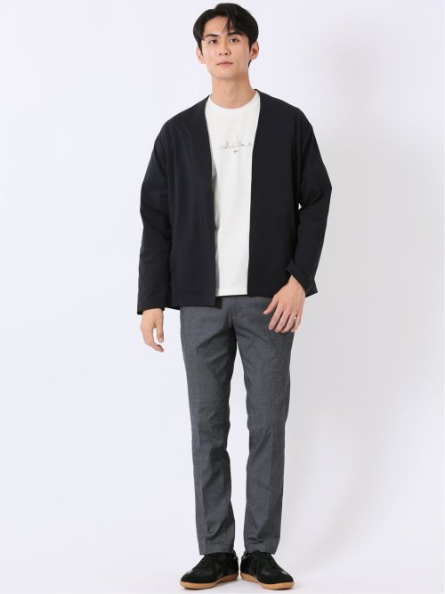 ストレッチ マイクロドット メッシュ ボタンレス カーディガン