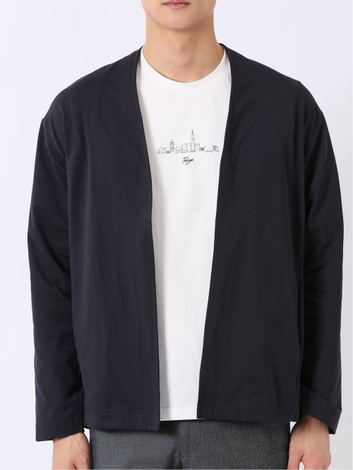 ストレッチ マイクロドット メッシュ ボタンレス カーディガン