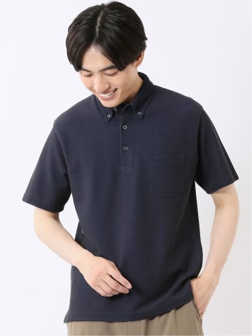 ビズポロ ポロシャツ メンズ 半袖 ボタンダウン 綿混 メランジ 鹿の子 クールビズ