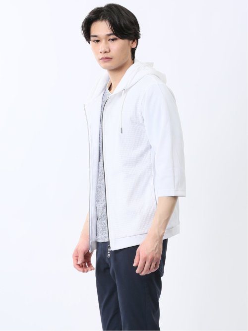 ふくれ切替ジャガード 7分袖パーカー