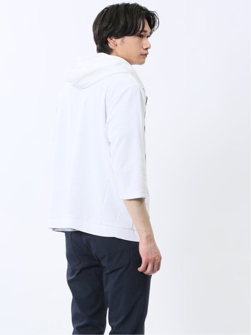 ふくれ切替ジャガード 7分袖パーカー