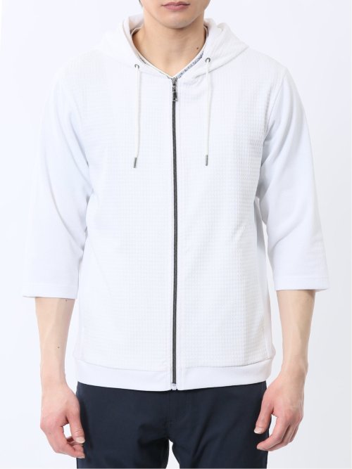 ふくれ切替ジャガード 7分袖パーカー