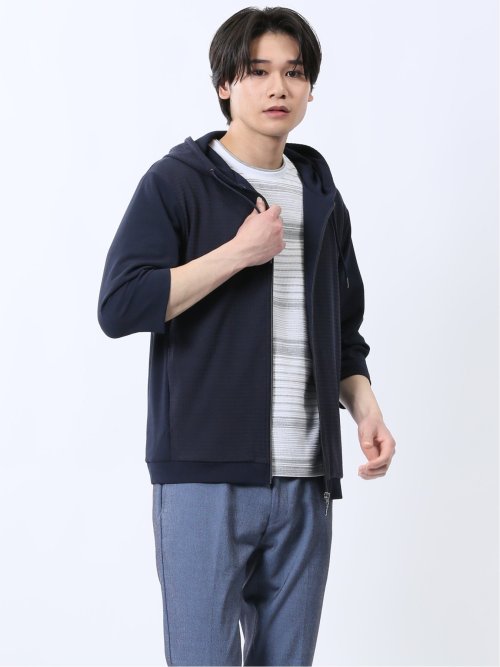 ふくれ切替ジャガード 7分袖パーカー