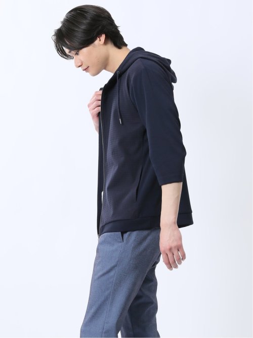 ふくれ切替ジャガード 7分袖パーカー