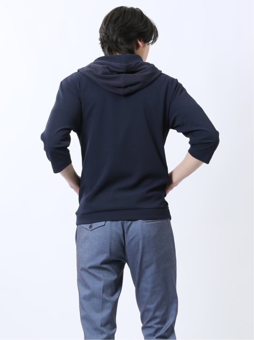 ふくれ切替ジャガード 7分袖パーカー