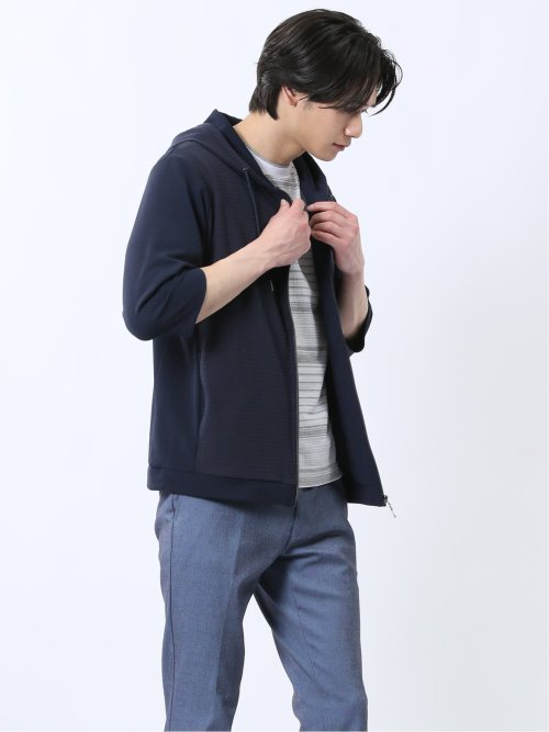 ふくれ切替ジャガード 7分袖パーカー