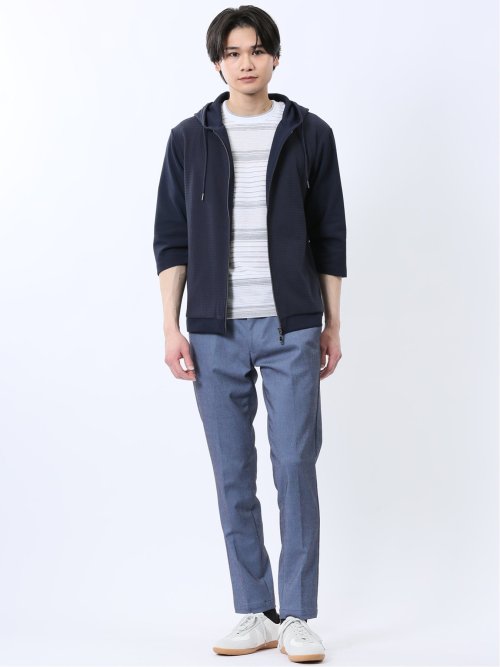 ふくれ切替ジャガード 7分袖パーカー