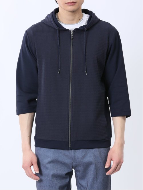 ふくれ切替ジャガード 7分袖パーカー