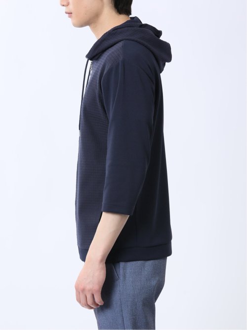 ふくれ切替ジャガード 7分袖パーカー