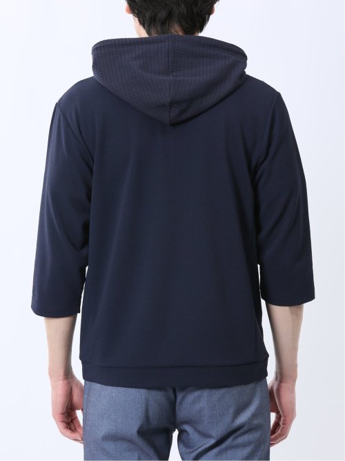 ふくれ切替ジャガード 7分袖パーカー