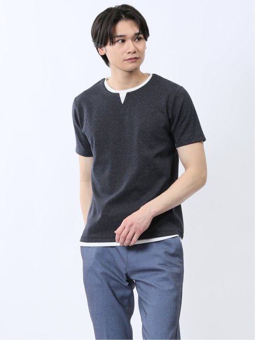 メランジポンチ キーネック半袖Tシャツ