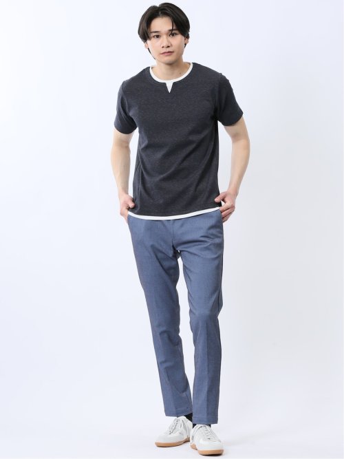 メランジポンチ キーネック半袖Tシャツ